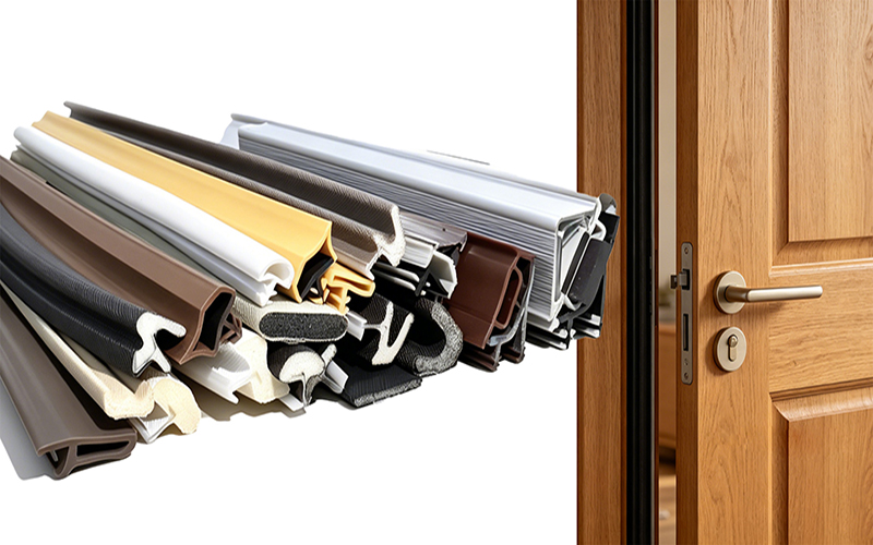 Zhouxin wooden door seal strip full series product display, including TPE groove type, PU foam self-adhesive type, PVC economical type and other wooden door seal rubber strips for sound insulation and dustproofing of solid wood doors and composite doors.